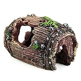 Miracliy Fish Tank Aquarium Cave Resin Broken Barrel Ornament Landscape Decor,Brown