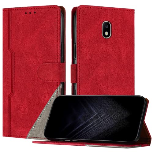 Netany Funda para Samsung Galaxy J530/J5 2017, Funda Libro de Cuero con Ranura Cierre Magnético Soporte Plegable Carcasa Protectora (Rojo)