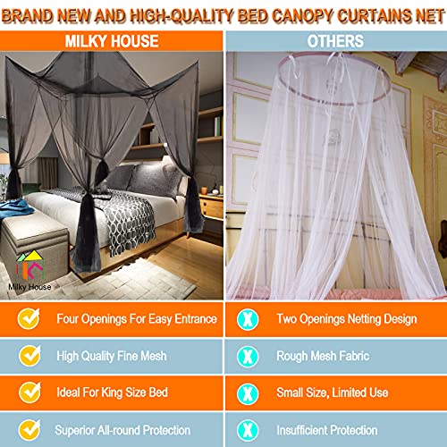 Mesh Bed Canopy Black Canopy Bed Frame Queen Canopy Bed Tents For Girls Canopy Poles For Toddler Bed, King Twin Full Size Canopy Bed For Adults Bedroom Kids Room Camping Lights Screen Netting Curtains #TOP5