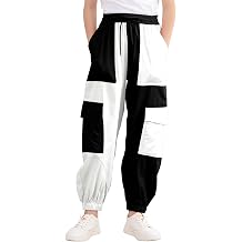 Girls Cargo Pants Elastic Waist Casual Jogger Pants for Girls Streetwear Loose Parachute with Pockets 7-14Years