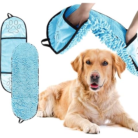 UTFDXU Absorbent Dog Towel, Microfiber Quick Drying Towel, Dog Bath Towel for Puppies, Super Absorbent Machine Washable Pet Towel with Hand Pocket, 9 x 23 inches (Blue) Cover