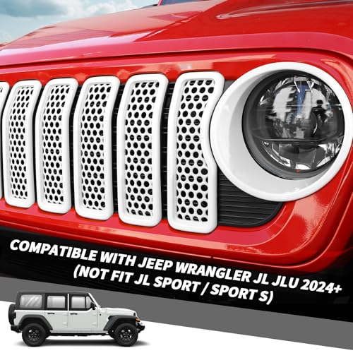 Image of 9PCS Headlight Cover & Front Grill Mesh Inserts Compatible with Jeep Wrangler JL JLU 2024-2025, NOT FIT JL Sport /Sport S (White)