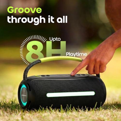 Image of GOBOULT Groove Q20 Bluetooth Speaker with 20 Watt BoomX Audio, Up to 8 Hrs Playtime, Type-C Charging, TF Card /USB & Bluetooth 5.4 Compatible, Made in India Portable Speaker (Jet Black)