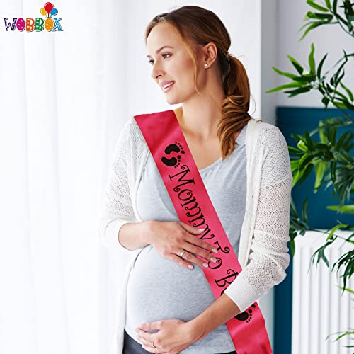 Image of WOBBOX Mom to Be Satin Sash Baby Shower Decorations (Pink with Black Lettering)