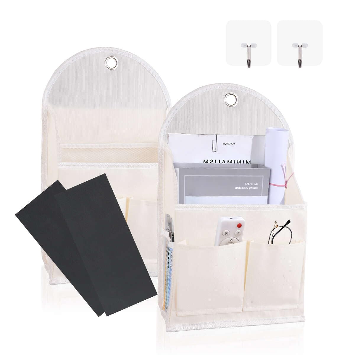DIBALIYI 2 Pack Wall Hanging Storage Bag with Pocket, Fabric Organizer Basket with Sticky Hook, Over the Door Caddy Organizer Box for Closet Dormitory
