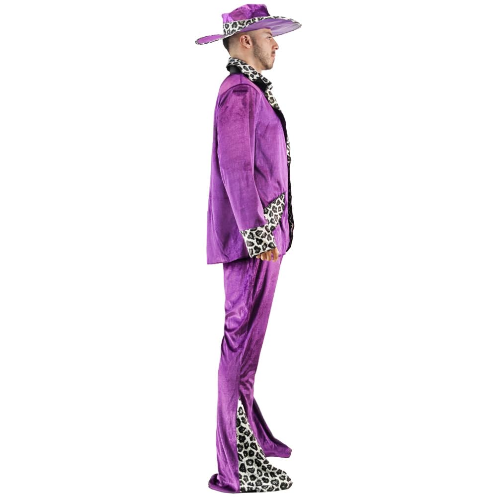 EraSpooky Traje de proxeneta para hombre traje de proxeneta de terciopelo para adulto con estampado de leopardo atuendo retro de los años 70 atuendo de discoteca