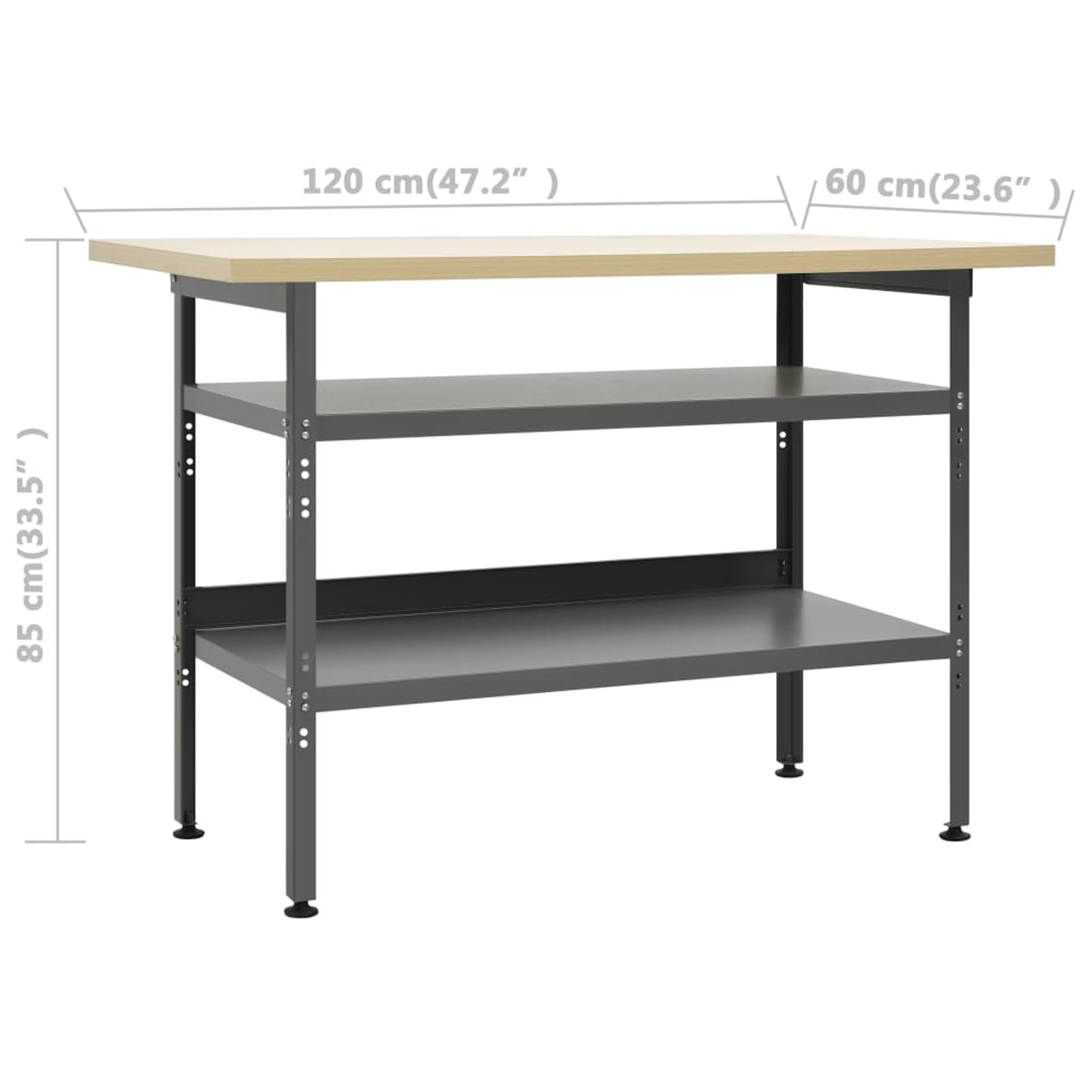 Banco da Lavoro Grigio 120x60x85 cm in Acciaio,Banco da Lavoro,Banco da Lavoro Officina/Cucina,Armadi per Utensili-145344