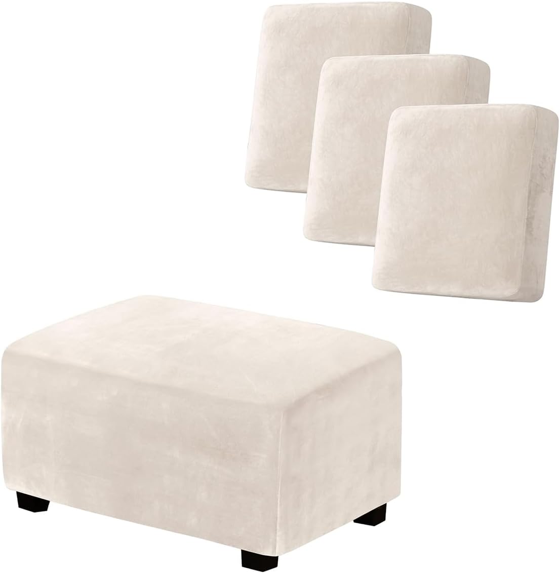 H.VERSAILTEX 3 Piece Sofa Cushion Covers Bundle Rectangle Ottoman Slipcover, Ivory