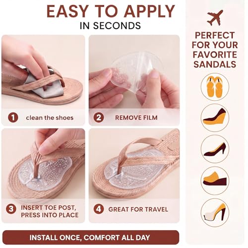 Image of Handepo 3 Pairs Apricot Black Clear Gel Pads for Thong Sandals Toe Protectors Metatarsal Forefoot Cushion Inserts Foot Pads Non Slip Cushion for Sandals Thong Post Protector