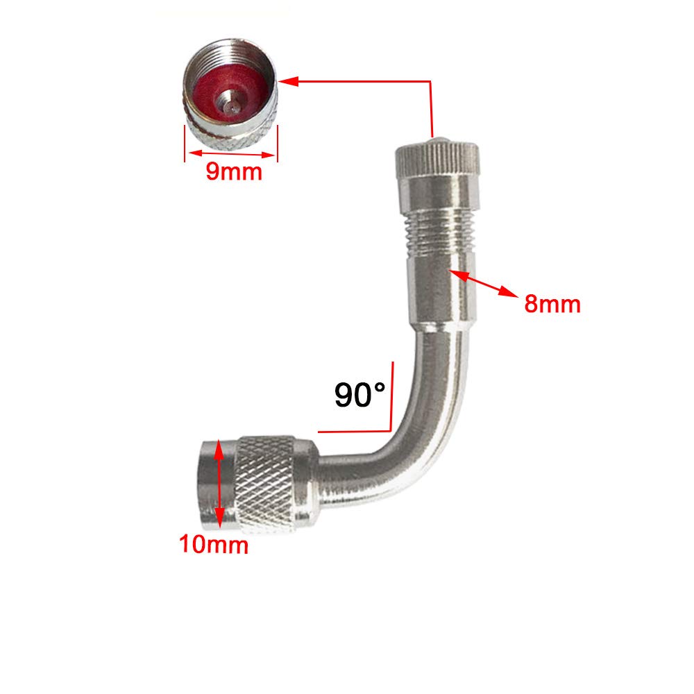 4Pcs Professionale 90 Gradi Pneumatico Valvola Estensione Adattatore, Rame Nichelato Pneumatico Stelo Prolunga Schrader Valvola Adattatore, con Tappo Antipolvere (Argento)