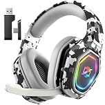 Ozeino Wireless Gaming Headset for PC, Ps5, Ps4-2.4GHz Lossless Audio USB & Type-C Ultra Stable Gaming Headphones with 40Hr Battery Gamer Headset for Switch, Laptop, Mobile, Mac（Camo）