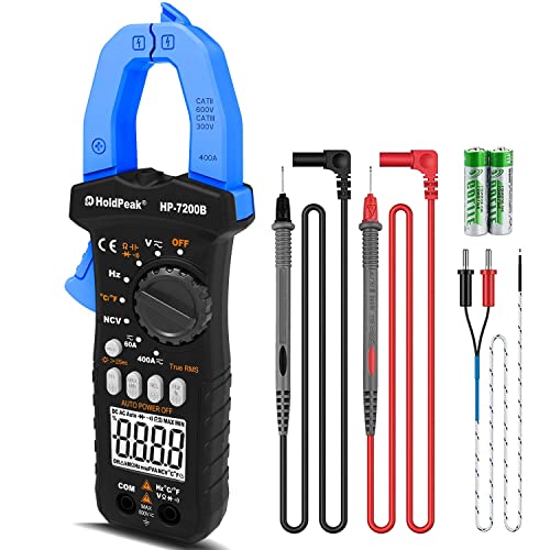 HoldPeak Pinza Amperimétrica Digital HP-7200B Multímetro de Pinza 6000 Cuentas, Mide Voltaje CA/CC NCV Resistencia a la Corriente Capacitancia Frecuencia Temperatura Diodo Continuidad Cover