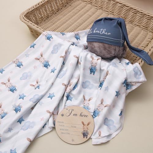 Image of Ylsteed Baby Highland Cow Swaddle Blanket and Headband Set, Newborn Receiving Blanket Swaddle Wrap for Girls and Boys, Swaddling Blankets Neutral for Newborn 32 * 32 in (Rabbit Blue)