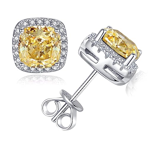 925 Sterling Silver Lab Simulation Diamond Earrings for Women, 4Ct Halo Cushion Cut 5A Cubic Zirconia/Ruby/Sapphire Stud Earrings Hypoallergenic Perfect Jewelry Gifts