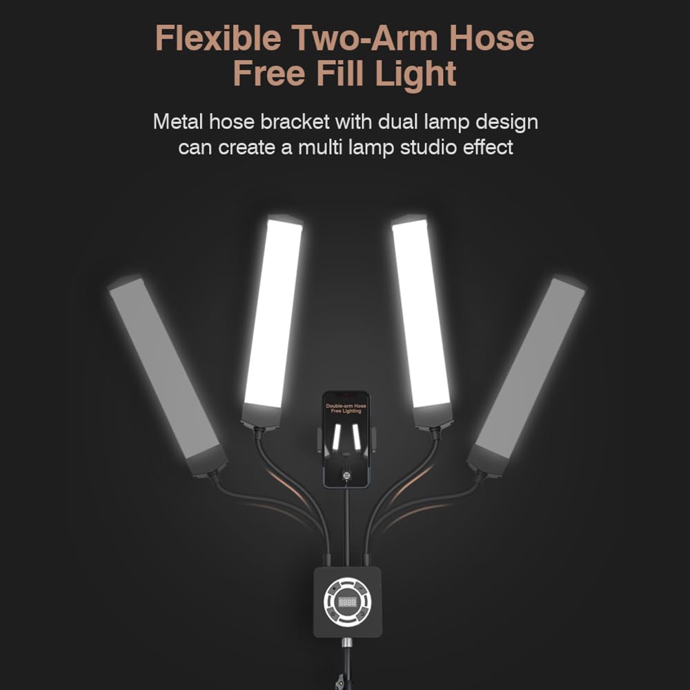 Andoer Set di luci LED 50 W, 3200 K-5600 K, doppio braccio riempimento LED, illuminazione studio, clip telefono, treppiede, telecomando