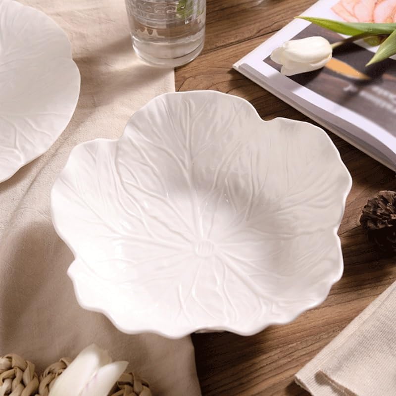 Ceramic Tableware for Household Use Flower Shaped Dessert Bowls Salad Relief Decorated