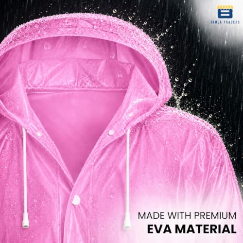 Image of Reusable EVA Hooded Raincoat| Transparent Waterproof Rain Wear for Men & Women | Elastic Full Sleeves | Front Button Design | Knee Length Free size