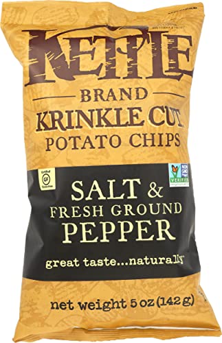 Kettle Brand Potato Chips, Krinkle Cut Salt & Fresh Ground Pepper Kettle Chips, 5 Oz