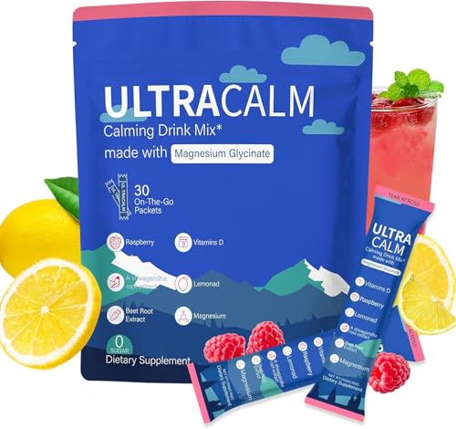 EWJHJ UltraCalm Super Calm Cortisol Drink Magnesium Glycinate Powder with Ashwagandha L-Theanine Vitamin D3 Calm Magnesium Powder for Stress Relief Sleep Support Raspberry Lemonade (30 Servings)