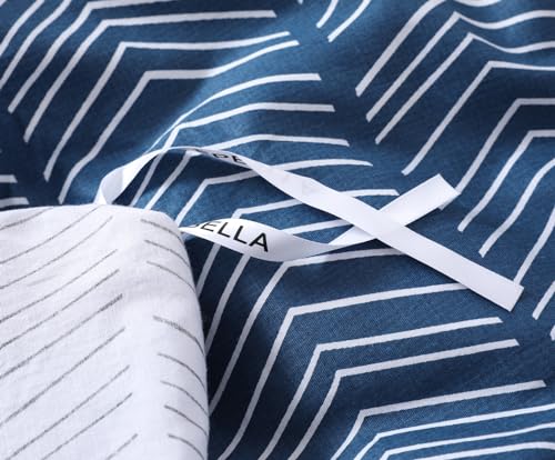 Image of SLEEPBELLA Navy and White Duvet Cover Set, 100% Cotton Bedding, Chevron Geometric Pattern, with Button Closure (3pcs, Twin Size)