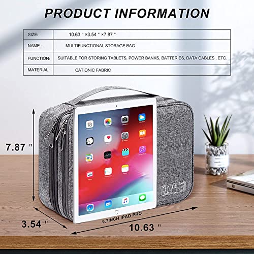 Image of Careflection Electronics Accessories Organizer Bag for Travel - Universal Gadget Storage Case for Cables, Chargers, Power Bank, Hard Disk, USB, Earphones | Polyester Travel Pouch | Grey