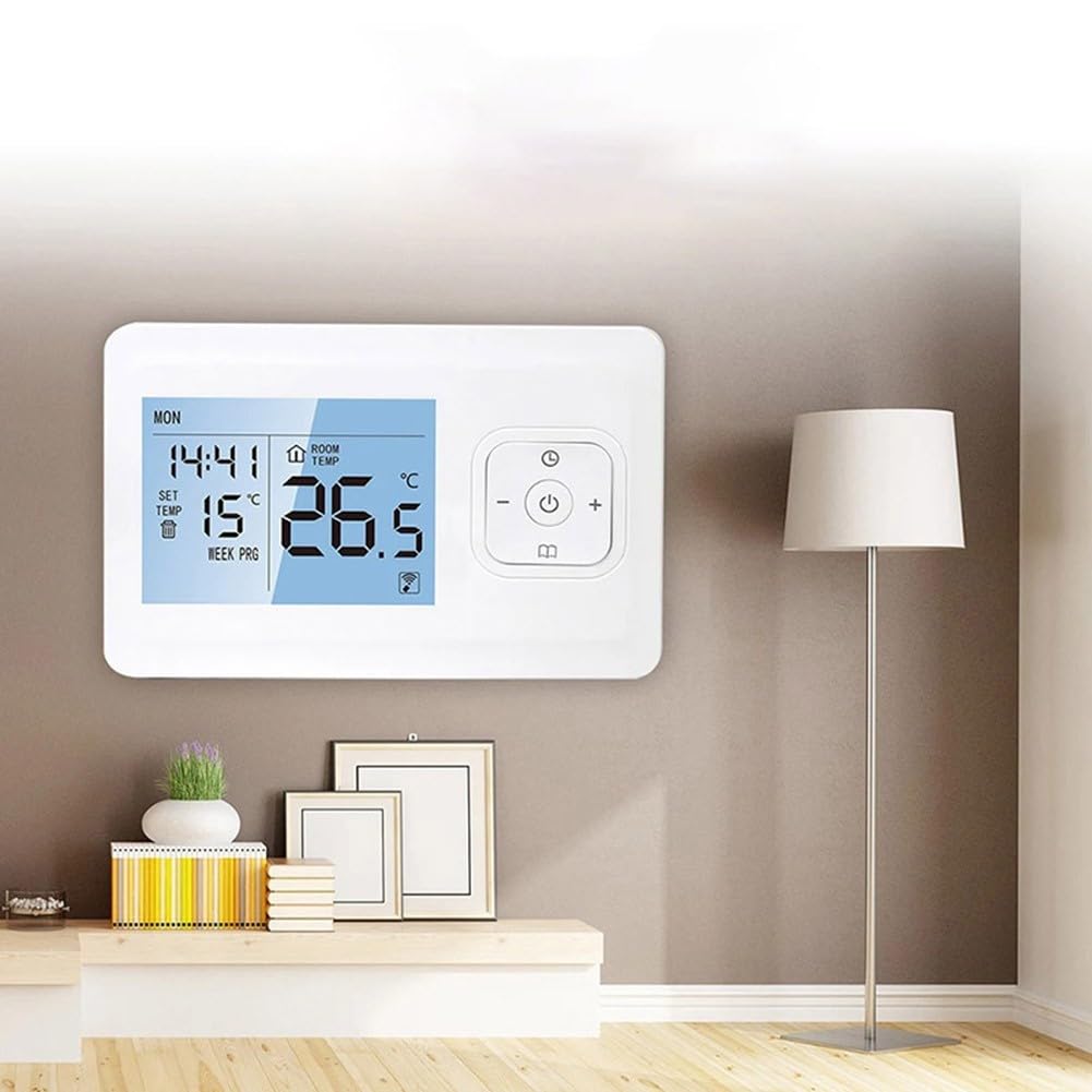 Termostato inteligente, modos manuales y automáticos, precisión de 1 °C, ajustes programables semanales, función de bloqueo infantil, adecuado para calderas y sistemas de calefacción de agua