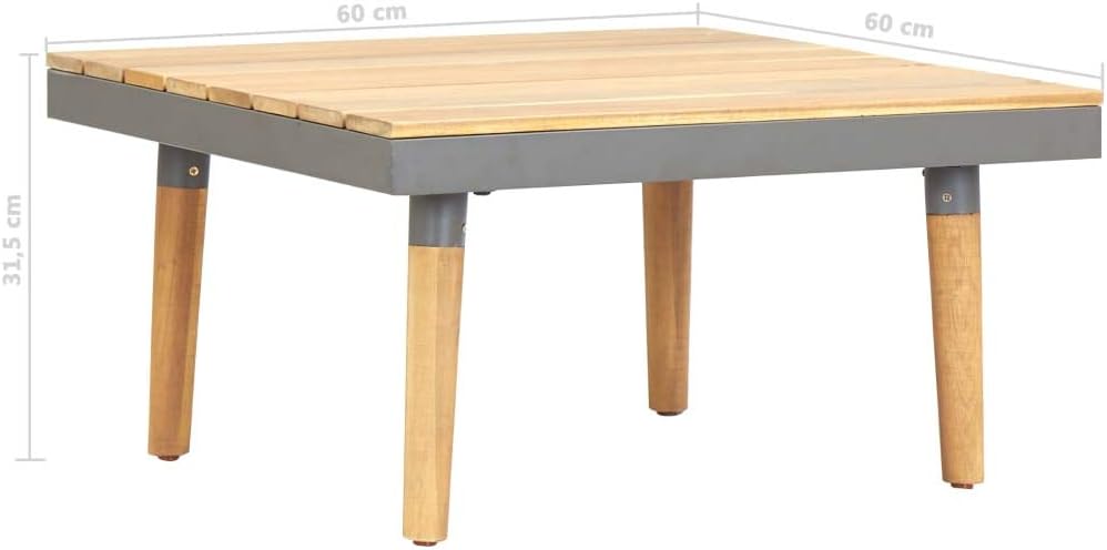 Contemporary Acacia Wood Coffee Table with Teak Finish Small Outdoor Furniture for Patio Balcony Poolside Durable Solid Construction Slatted Top Water Drainage UV Resistant