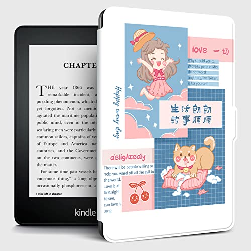 Photo Personnalisée Personnalisée Étui avec Kindle Paperwhite, Nouveauté Dessin Animé Fille Chat Motif Couverture pour Kindle E-Reader Compatible avec Kindle Paperwhite 10E Génération Kindle Cover