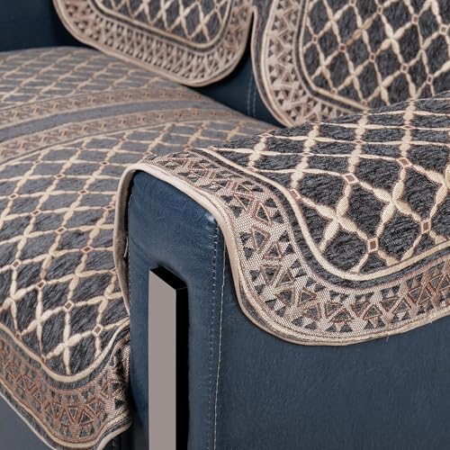 Image of Premium Chenille Woven Anti-Slip 1 Seater Sofa Cover with Arm Rest | L-Shape Sofa Seat Protector for Living Room | Durable & Stylish Slipcover - Dark Grey