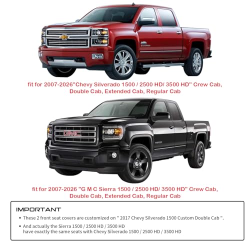 Image of Aierxuan Front Chevy Silverado GMC Sierra 1500 Truck Seat Covers (Black)
