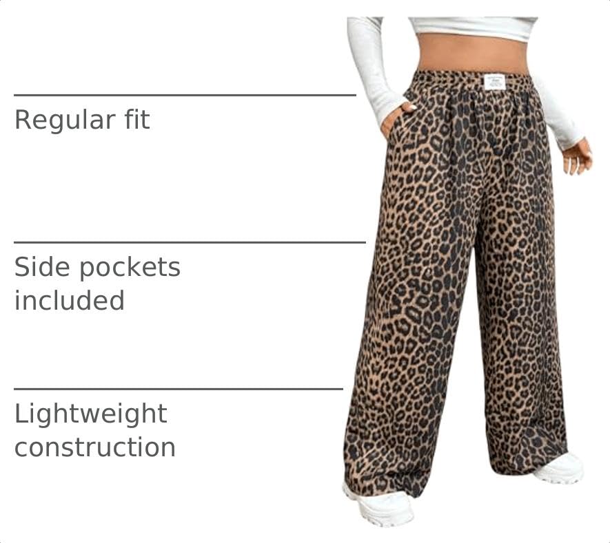 Image of RoseSeek Women's Letter Leopard Print Y2K Straight Elastic Waist Leg Pants