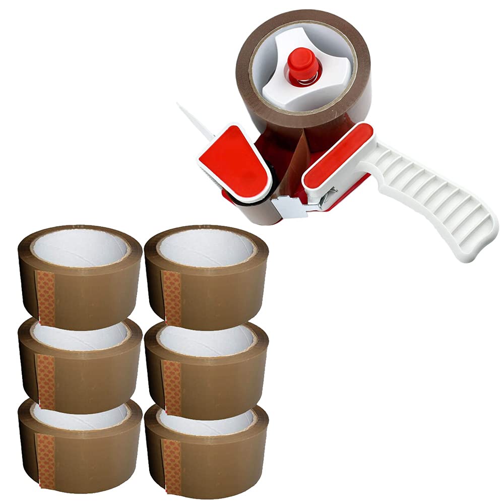 2" Packing Tape Dispenser Gun + 7 Rolls of Brown Parcel Tape