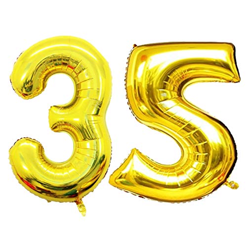 Image of Atpata Funky 35 Number Golden Foil Balloon 40 inch Size Birthday Decoration Items | Happy Birthday Decoration Kit | 35th Year Birthday Party Anniversary Wedding Decorations