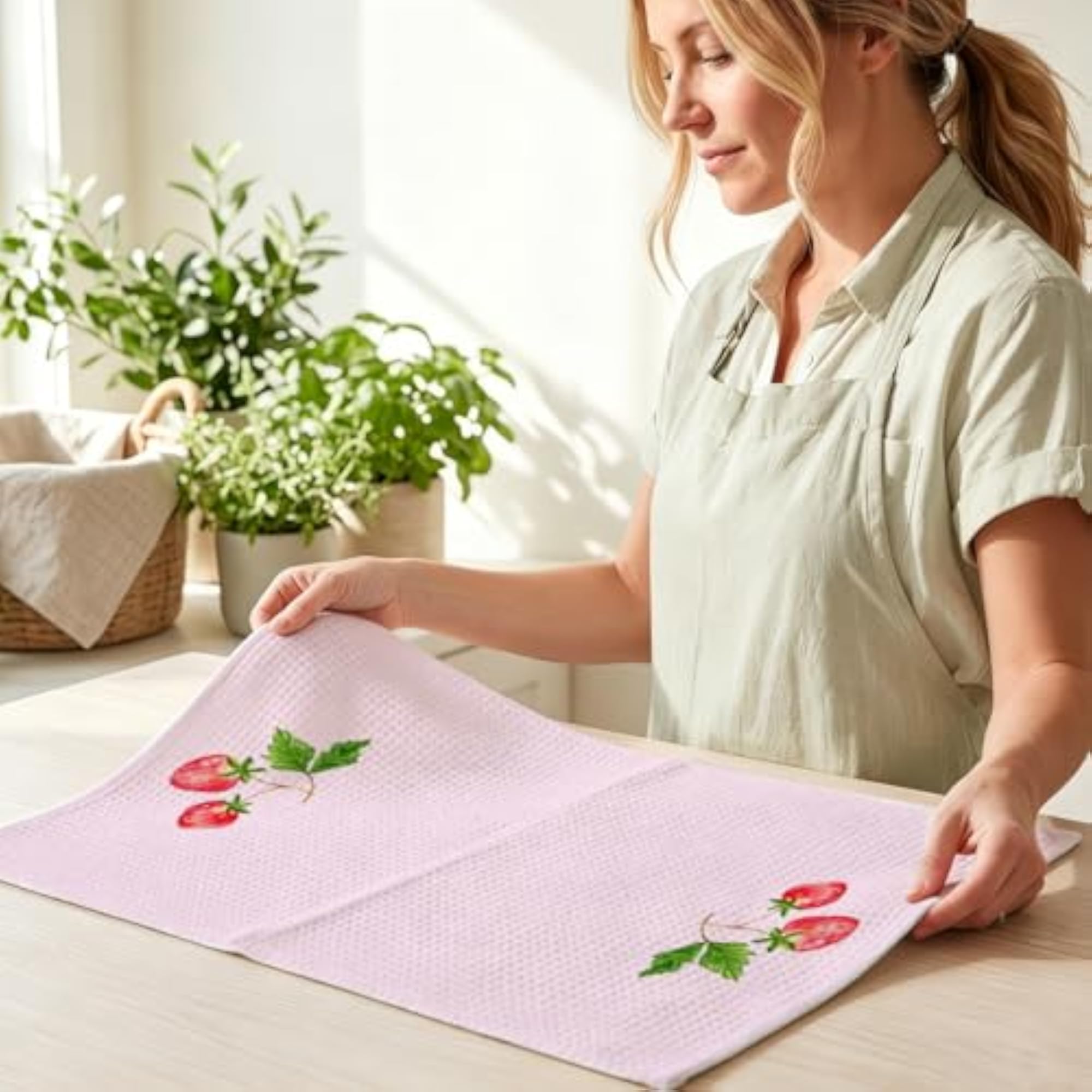 4 Pcs Strawberry Hand Towels for Bathroom