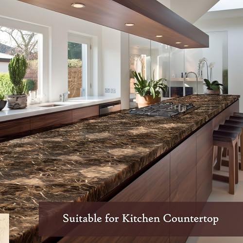 Image of Very Berry Sticker Marble Contact Paper (Brown, 24 inch x 118 inch, 1 Pack) | Authentic marble pattern, Thick, Waterproof, Laminate vinyl, Self adhesive, Peel and stick wrap, For countertop and wall