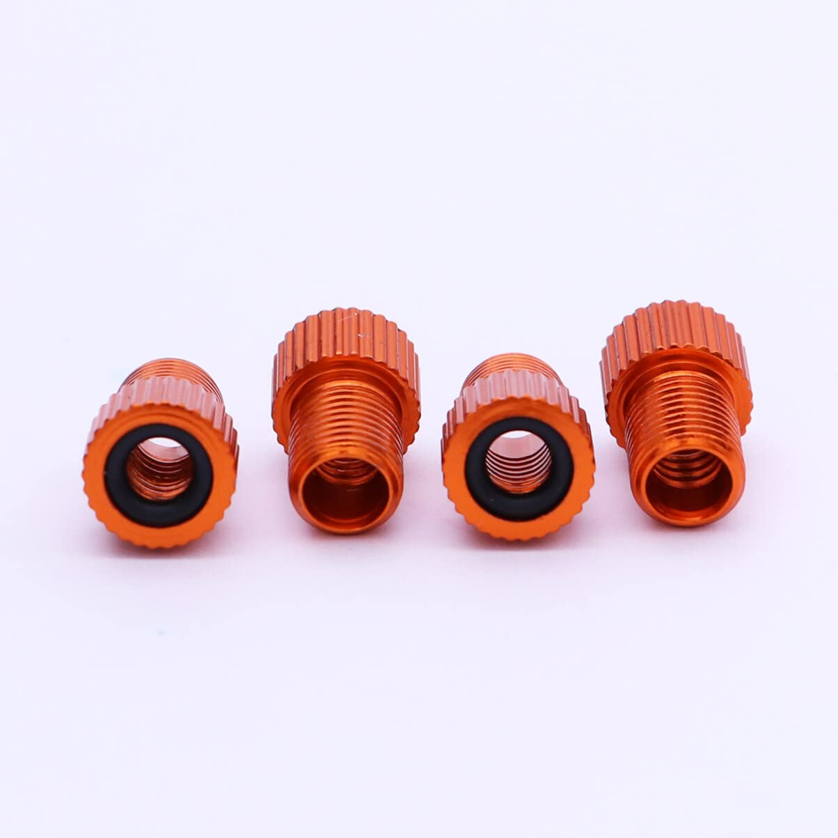BESPORTBLE Bike Valve Adapter, Convert Presta to Schrader, Convert French/UK to Types of Bikes, Bike Tube Pump Air Compressor Tools 4Pcs (Orange)