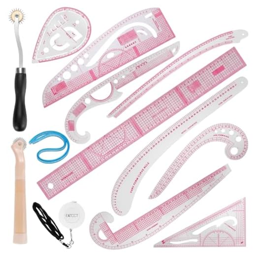 13PCS Styling Sewing French Curve Ruler Set, Dress Makers Ruler Clear Sewing Tailors Pattern Making Ruler for Fashion Design and Guides for Fabric (English Language Mark on Rulers)
