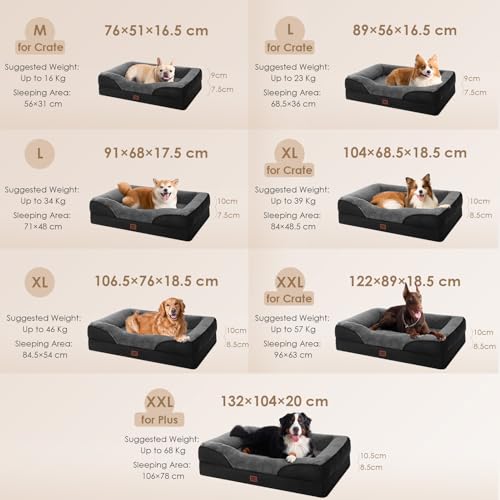 EHEYCIGA Orthopädisches Hundebett Kleine Hunde, 89x56x16.5cm, Memory Foam Waschbar und Wasserdicht Hundekorb mit 4 Rändern, Hundesofa Hundecouch rutschfest, Grau/ Schwarz-5