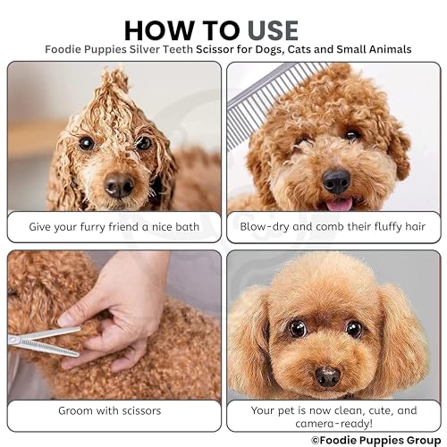 Image of Foodie Puppies Professional Dog Thinning Scissors with Teeth - Silver Grooming Shears for Dogs & Cats | Stainless Steel, Smooth Cut, Ergonomic Handle for Salon & Home Pet Grooming Daily Use