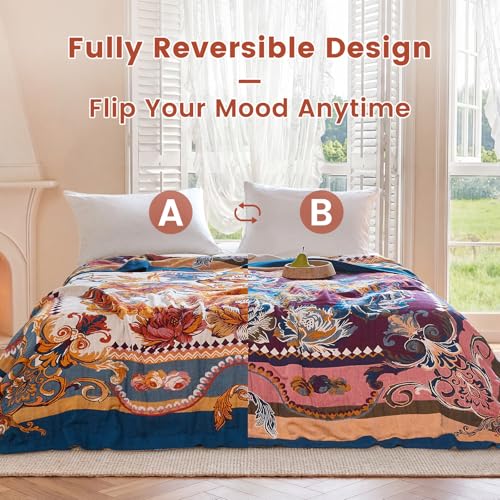 Image of MSGKV Boho Throw Blanket 50 inchx60 inch Fall Cotton Victoria Floral Blanket