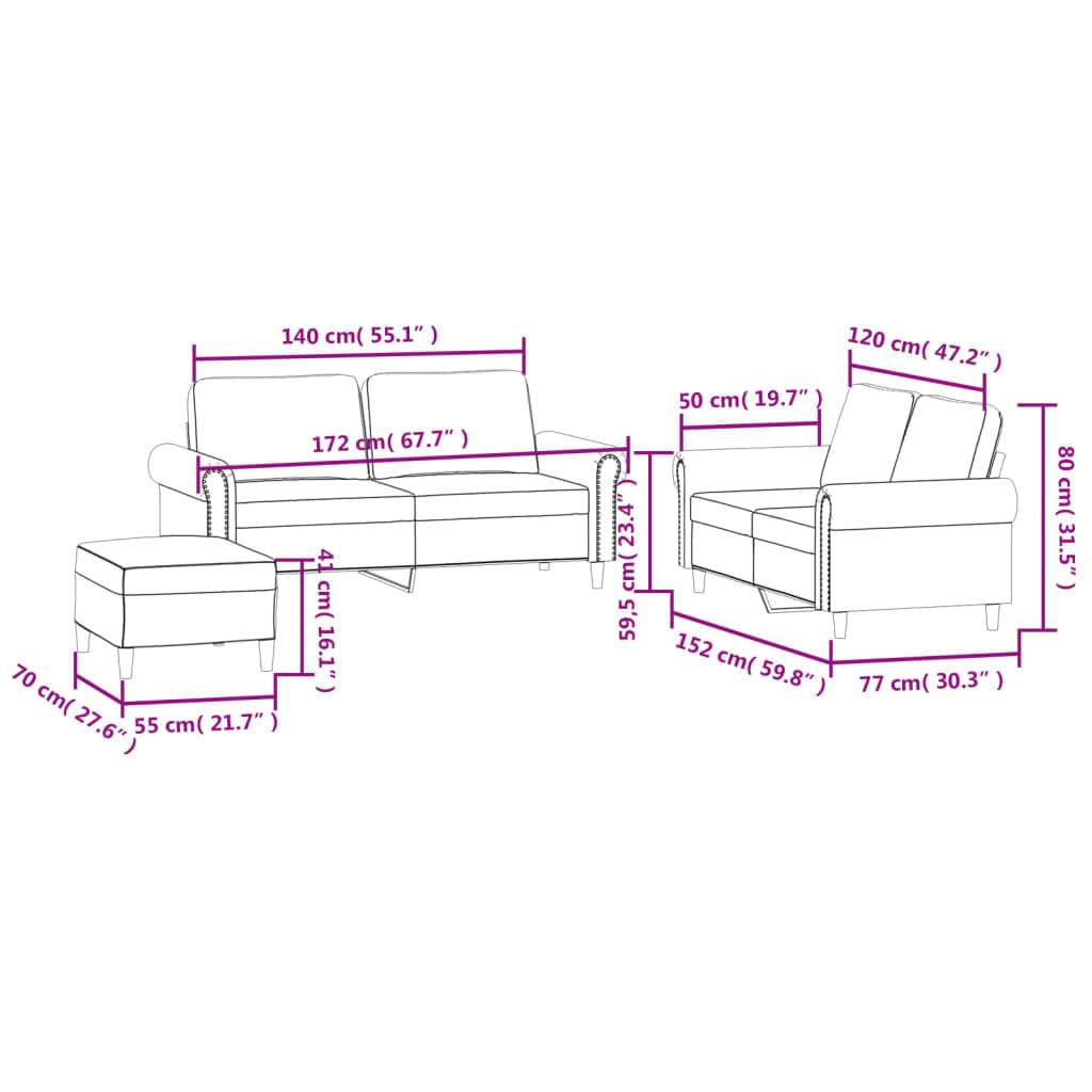 Ensemble de canapé 3 pièces en velours rouge vin avec canapé 2 places, repose-pieds et coussin, structure robuste, peu encombrant, pour salon, chambre d'amis, chambre d'adolescent