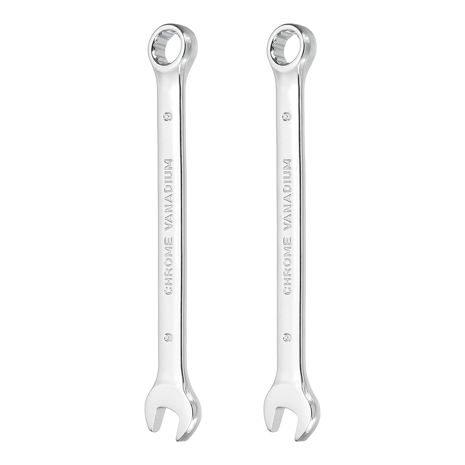 sourcing map 2Pcs Combination Wrench 9mm Metric 12-Point Box and Open End CR-V Steel Double Ended Spanner Tool for Automotive Pipe Furniture Machinery DIY Repair, Silver White