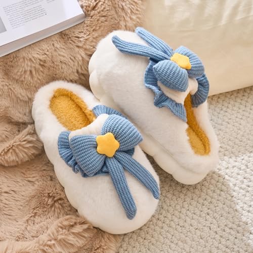 Women's Butterfly Bow-Knot Slippers Adult Soft Warm Plush Flowers Indoor Non-slip Home Comfortable Thick Bottom Cotton Shoes3