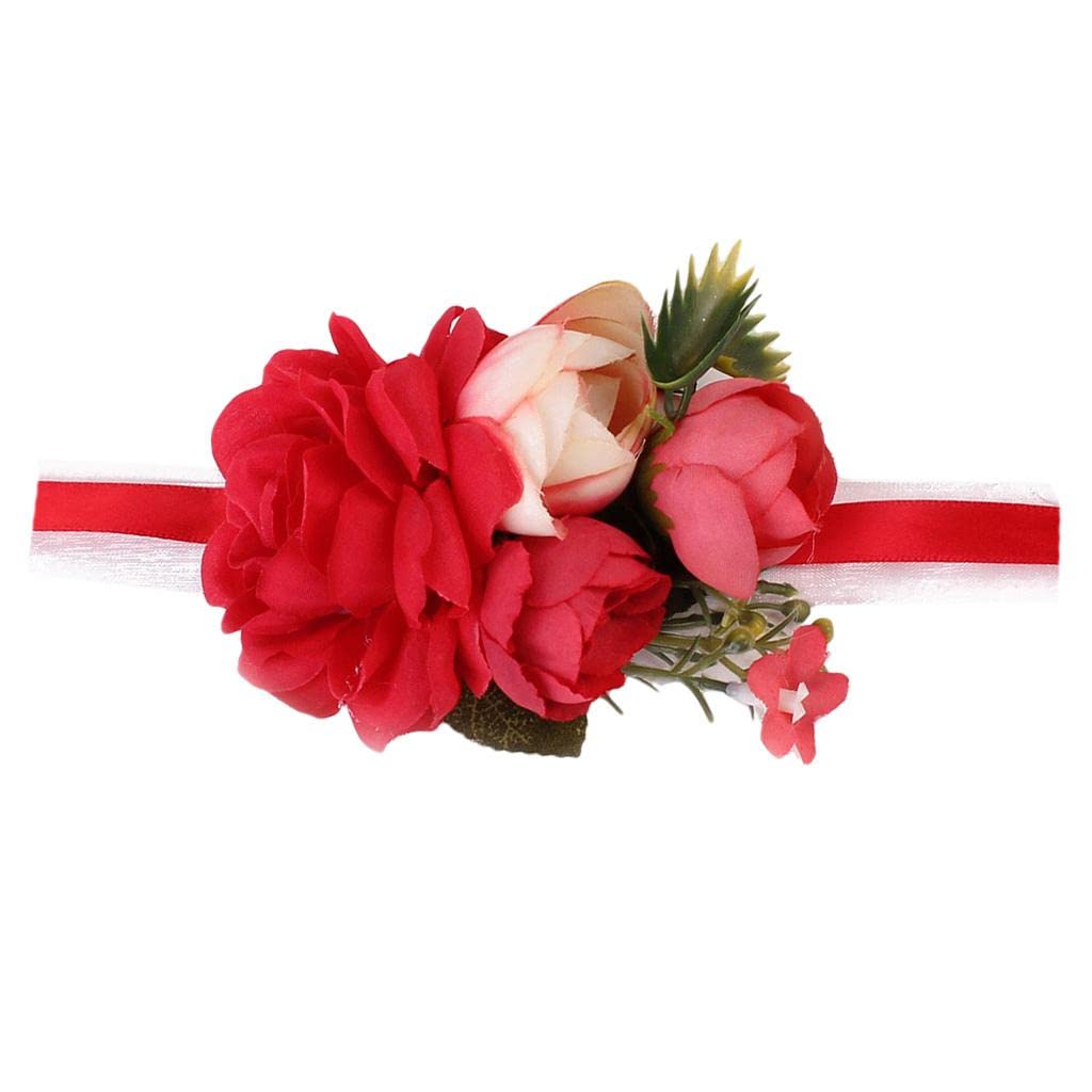 Bridal Wrist Corsage Bridesmaid Hand Flower Wedding Prom Party Decor Red | 1 Piece Wrist Flower-image-31