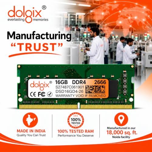 Image of Dolgix 16GB DDR4 Laptop RAM 2666MHz|Notebook RAM (Memory) SO-DIMM |1Rx8 Single Rank | CL-19 | PC4-21333 | 3 Year Warranty (Made in India)