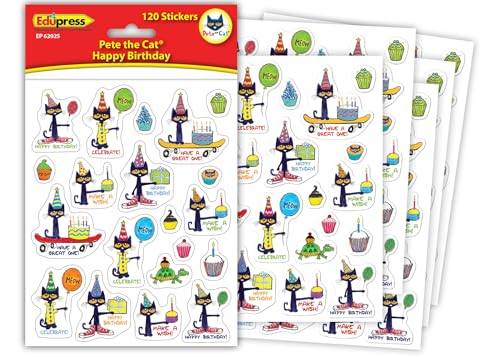 Teacher Created Resources® Pete The Cat® Happy Birthday Stickers, 120 Pieces