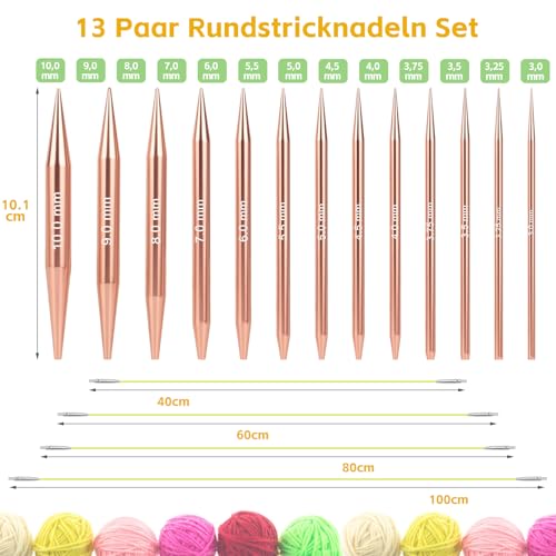 Coopay Austauschbare Rundstricknadeln Set Grün 3,0-10,0 mm mit Tasche – Bild 3