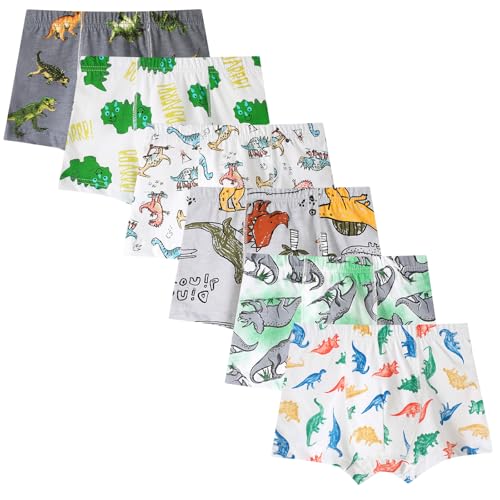 Anntry Ropa Interior para niños, Calzoncillos Tipo bóxer de Dinosaurio para niños pequeños, Paquete de 6 Calzoncillos de algodón para bebés de 2 a 9 años