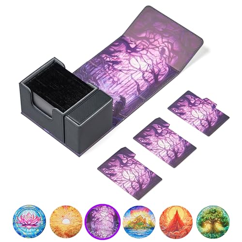 Arcane Fortress Card Deck Box For MTG Commander Fits 100 Double-Sleeved Cards Premium Leather TCG Deck Box For Magic EDH Magnetic Case with 3 Dividers & Dice Storage Box (Decaying Swamp)