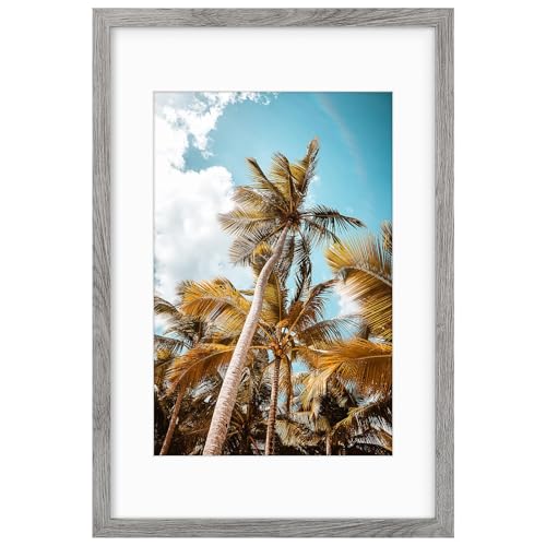Image of Frametory, 16x24 Picture Frame with Mat for 12x18 Picture- - High Definition Glass Wide Molding - Preinstalled Wall Mounting Hardware (Gray, 1 Pack)